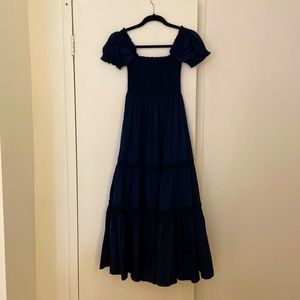 100% AUTHENTIC TORY BURCH NAVY SMOCKED MIDI DRESS SIZE XS
